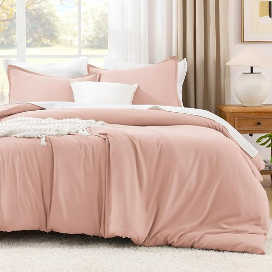 Litanika Comforter Set, Lightweight Solid Bedding Comforter Set, Fluffy Down Alternative Bed Set, Blush Pink, Queen