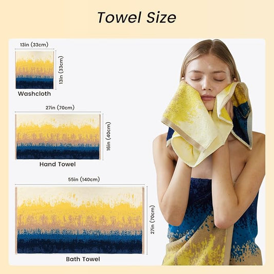 SEMAXE 18-Pack Bath Towel Set Include 6 Bath Towels, 6 Hand Towels, 6 Wash Cloths, 100% Cotton Bathroom Towels with Hanging Loops, Soft & Absorbent Towel, Colorful Towel - Beach Collection