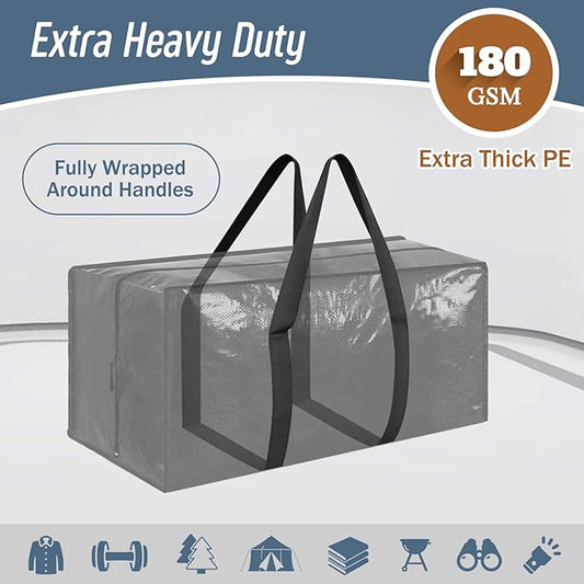 6 Pack Extra Heavy Duty Large Moving Bags with Strong Zipper & Comfortable Handles, Sturdy & Durable Clothes Storage Bags Totes Bins, Packing Moving Boxes for College Supplies, Black