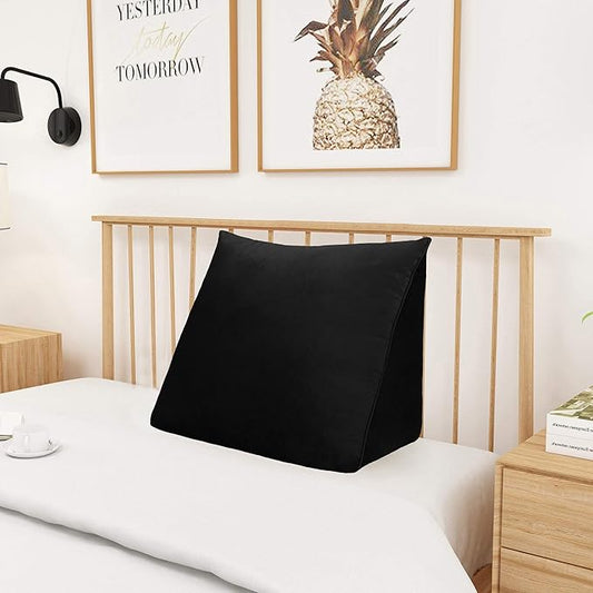 Wedge Headboard Pillow Dorm Room Reading Pillow Back Support for Sitting Up in Bed Bolster Lumbar Cushion Body Positioning Bedrest (Black, 24x8x20 in)