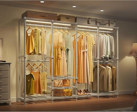 VIPEK V40L Clothes Rack with Dimmable LED Lights, 3000K Warm White, Heavy Duty Clothing Rack for Hanging Clothes Portable Closet Wardrobe Freestanding Closet Rack for Bedroom, Max Load 890lbs, White