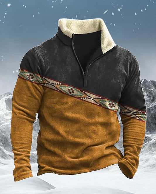 Western Sweatshirts for Men Aztec Cowboy Vintage Graphic Fleece Hoodie Mens Quarter Zip Pullover Country Jacket