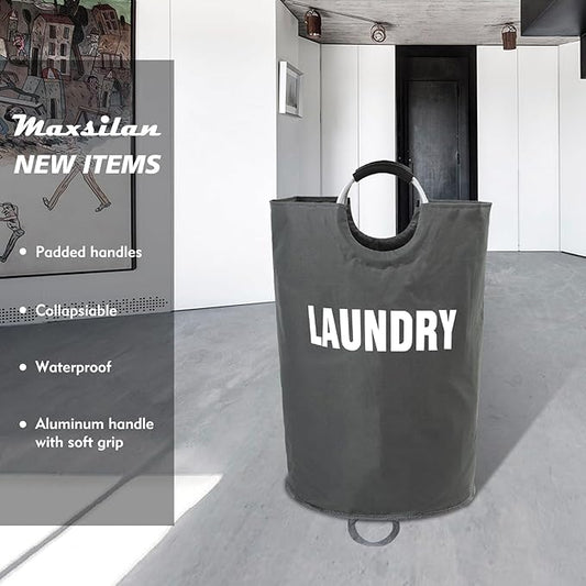 160L XX-Large Laundry Basket, Freestanding Tall Clothes Hamper, Collapsible Laundry Bag, Dark Grey