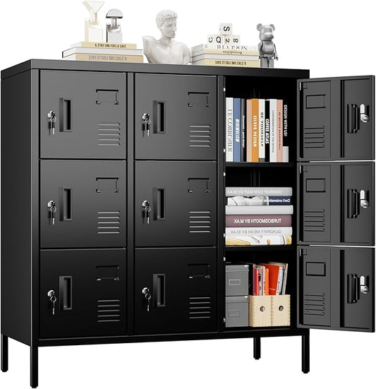 Aobabo 9 Doors Metal Storage Locker for Employees, Steel Storage Locker with Lock and Card Slot, for Home, Office, School, Gym, Require Assembly, Black