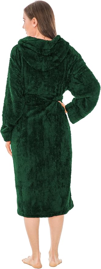 PAVILIA Women Hooded Plush Soft Robe | Fluffy Warm Fleece Sherpa Shaggy Bathrobe