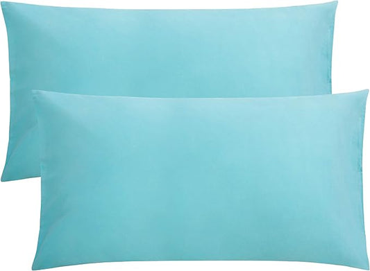 FLXXIE 2 Pack Microfiber King Pillow Cases, 1800 Super Soft Pillowcases with Envelope Closure, Wrinkle, Fade and Stain Resistant Pillow Covers, 20x36, Aqua