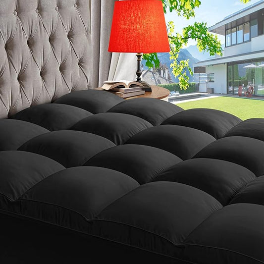 ABENE Mattress Topper for Back Pain Relief, Extra Thick Mattress Pad Pillowtop, Soft Mattress Protector Cover with 8"-21" Deep Pocket, Overfilled Down Alternative Filling (Black, Full XL)