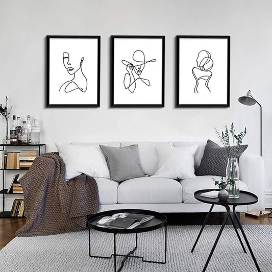 ArtbyHannah Framed Wall Art for Bedroom Decor, 11x14 Inch Modern Artwork Minimalist Line Abstract Wall Decor Black Picture Frames for Living Room Bathroom Decorations (3 Pack)