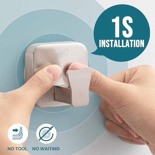 TAILI Stylish 304 Stainless Steel Bathroom Suction Hooks for Towel, Bathrobe, Loofah, No Damage Hanging Glass Shower Wall Hook, Patented Strong Suction Cup Holder, Hold Up to 11 Lbs, A-Cuboid Silver