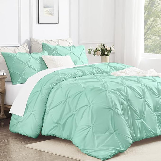 Andency Mint Green Pinch Pleat Comforter Full(79x90Inch), 3 Pieces(1 Down Alternative Comforter and 2 Pillowcases) Mint Green Bed Set Microfiber Pintuck Bedding Set