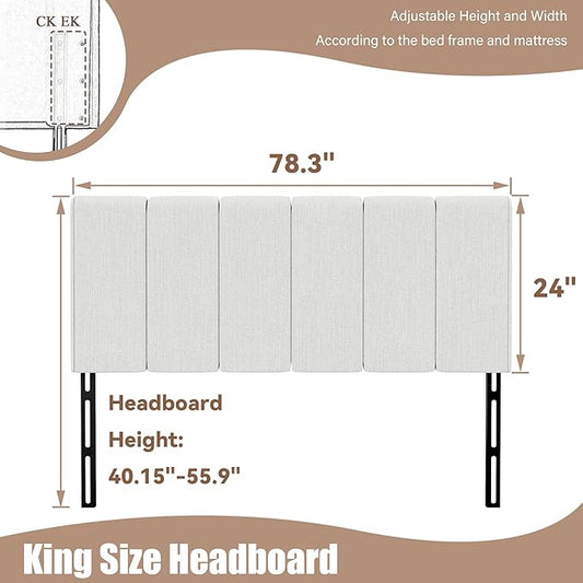 Yongchuang King Headboard Upholstered Headboards for King Size Bed Headboard Panels Adjustable Height Grayish White Linen Head Board