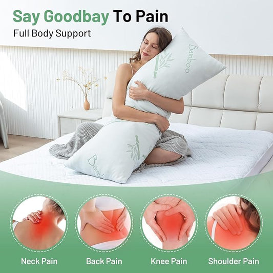 Body Pillow for Adults, Memory Foam Long Pillow for Side Sleeper, Fluffy and Firm Full Body Pillow with Removable Pillowcase,Adjustable Filling,20×54 Inch,Green