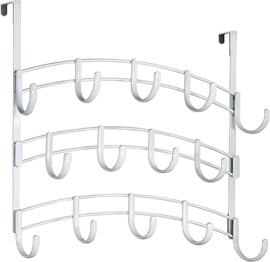 LYNK Professional® Home™ Over Door Hooks Rack - 14 Hook Over Door Hanger - Over Door Towel Rack - Hanging Towels or Clothes - Bathroom, Bedroom or Laundry Room - Lifetime Ltd. Warranty - White