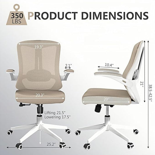 poki Mesh Office Chair, Home Office Desk Chair with Wheels, Ergonomic Office Chair with Lumbar Support and Adjustable Headrest, Comfortable Study and Desk Chair, Black