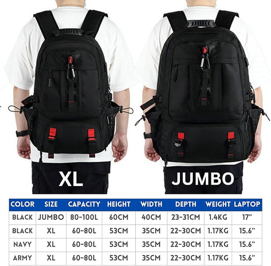Large Laptop Backpack with Shoe Compartment, Waterproof Rucksack 15.6/17 Inch, Travel School Gym Work College Bags for Men (Black, JUMBO(80L))