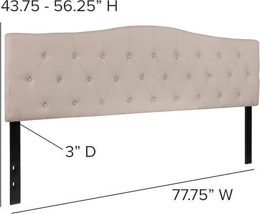 EMMA + OLIVER Tufted Upholstered King Size Headboard in Beige Fabric