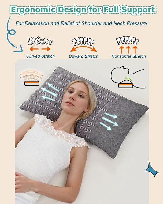 Buckwheat Hull Neck Pillow for Sleeping, Adjustable Height and Firmness Pillow, Washable Cover, Cervical Firm Neck Support for Cool Sleep, 23x13 Inch, Grey