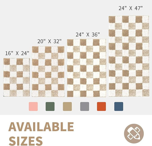 CozeCube Bath mats for Bathroom Non Slip, Fluffy Absorbent Microfiber Bath mat Washable, Aesthetic Bathroom Rugs, Long Beige Checkered Bath Runner, Beige, 59" x 24"