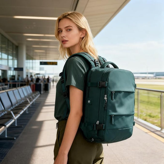 Vacuum Backpack Travel with Electric Vacpack Pump, Vacuum Compression Bags Travel Backpack for Women Men, Flight Approved Waterproof Carry on Backpacks Laptop Work Weekender Daypack, Large, Blue