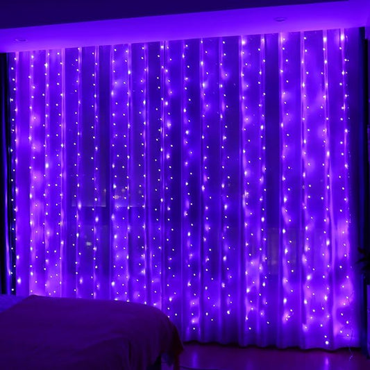 HXWEIYE 300LED Fairy Curtain Lights, 9.8x9.8Ft USB Plug-in 8 Modes Christmas String Hanging Lights with Remote for Bedroom Backdrop Wedding Indoor Wall Decor, Purple, Standard – 1 Pack
