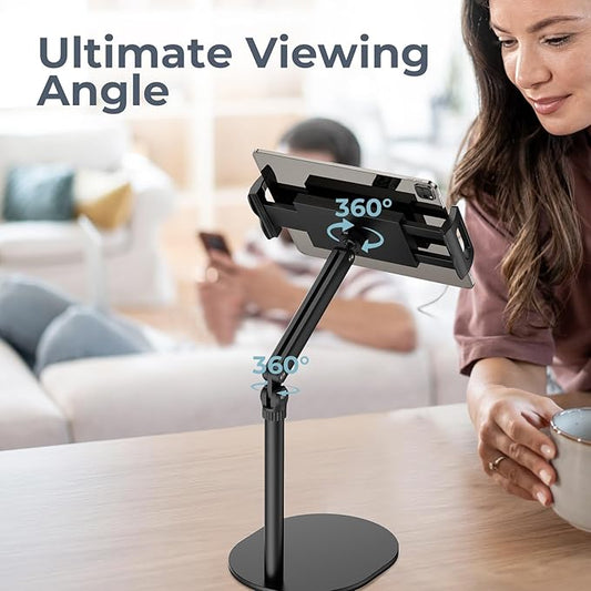 Tablet Stand for iPad, Adjustable Arm Mount Holder Desk with 360° Rotation, Portable Monitor Stand Compatible with iPad mini Air Pro, Kindle, Switch, Galaxy Tab, Phones