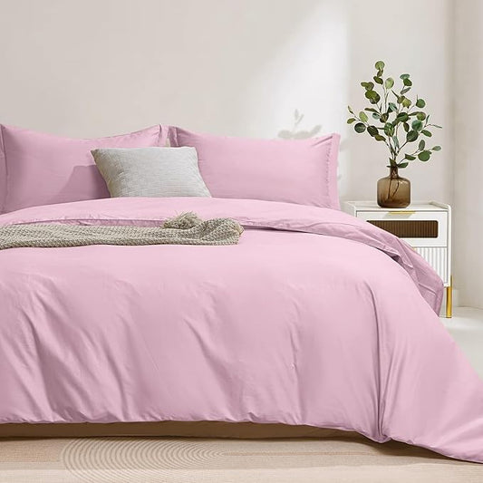 100-Percent Cotton Duvet Cover Set, Hidden Zipper Closure, Ultra Soft, Easy Care and Durable, Simple Bedding Style, Queen, Pastel Pink (Comforter Not Included)