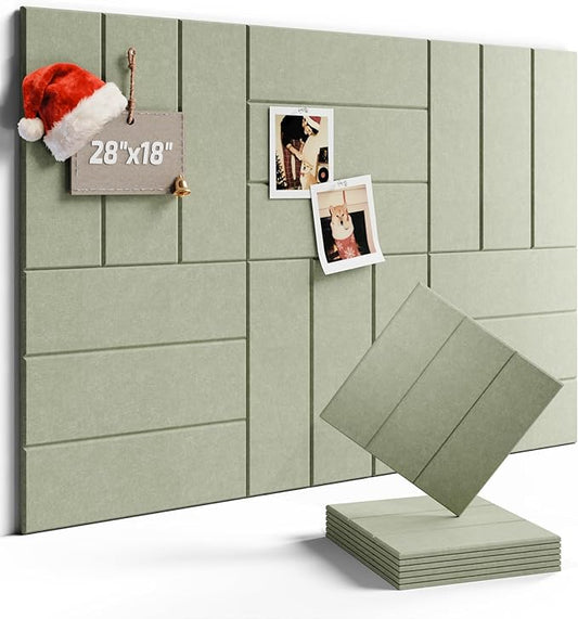 Felt Bulletin Board Tiles -28"x18" with 40 Adhesive Tabs, Cork Board Alternative for Office Decor, Push Pin Board Wall Organizer 6-Pack (Sage)