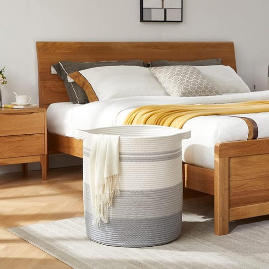 OIAHOMY 115L Laundry Baskets Hamper with Handles, Decorative Basket for Living room, Woven Storage Basket for Toys Bin,Pillows, Blankets, Clothes-20x22.5in-Gradient Grey