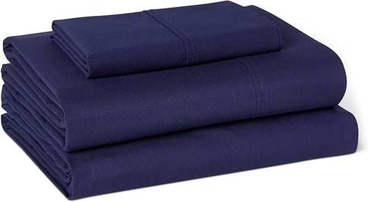 Amazon Basics Organic Cotton Sheet Set with 1-Piece Pillowcase, Navy Blue, Twin