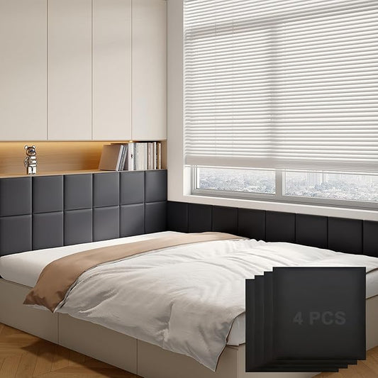 Yutianli 3D Anti-Collision Wall Padding for Kids Peel and Stick Headboard Wall Panels Pack of 4 Sized 11.8"x 11.8" Black Self-Adhesive Panels for Playroom Bedroom Upholstered Wall