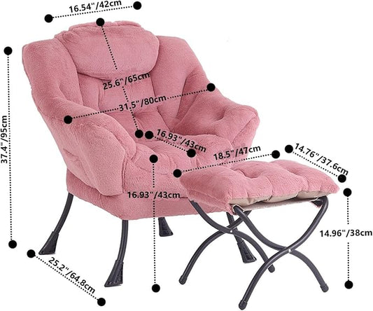Tiita Lazy Chair with Ottoman, Modern Large Accent Lounge Armchair, Comfy Leisure Sofa Reading Chair with Footrest for Bedroom, Living Room, Dorm Rooms, Garden and Courtyard, Plush Dark Pink
