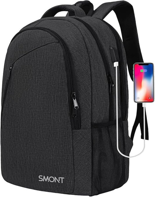 SMONT 17 Inch Large Laptop Backpack for Men, Mens Business Bookbag for Computer Office Tech Commuter Work with USB Charging Port Anti Theft Water Resistant Dark Grey