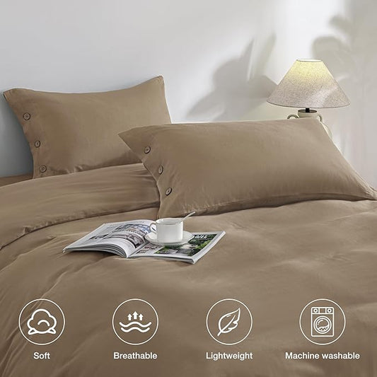 JELLYMONI Pillowcases Standard Set of 2 Cotton Button Pillow Covers 20×26in Khaki Bed Pillow Cases 100% Washed Cotton Soft Breathable (Pillows are not Included)
