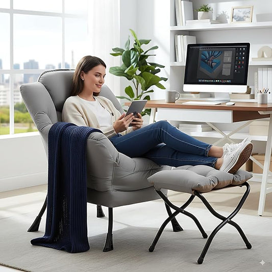 Cozy Lazy Chair and Ottoman, Large Contemporary Accent Lounge Chair Set, Leisure Upholstered Reading Armchair for Bedroom, Living Room, Dorm Rooms, Office