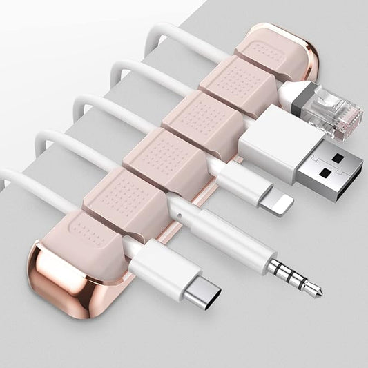 AHASTYLE Cable Organizer Holder 5 Slots Desktop Cord Wire Clips Keeper for Organizing USB Cable/Power Cord/Wire Home Office and Car (Pink)