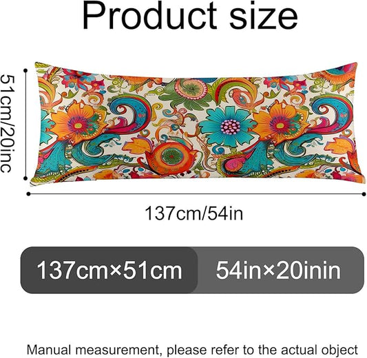 Microfiber Body Pillow Cover with Hidden Zipper,Comfortable Fabric,Floral Print Pattern Body Pillow Case,Lightweight and Breathable,The Size is 20 "X 54"(09-Bohemian Flower)