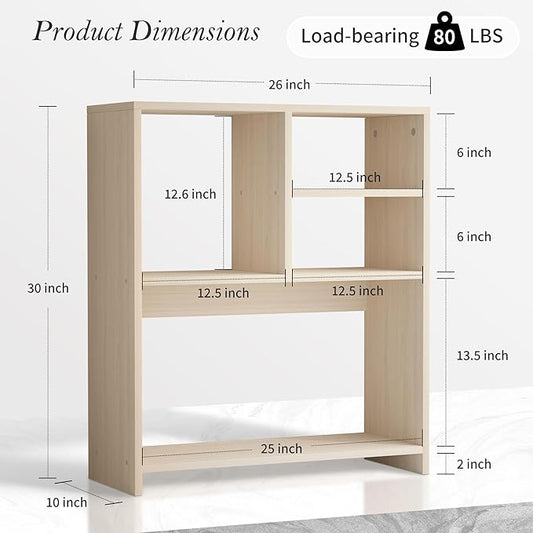 Jerry & Maggie Desktop Bookshelf Organizer, 4-Tier Desk Shelf with Hutch for Computer Desk, Wall Shelf Organizer & Room Decor Aesthetic, Dorm & Office Storage for Books, Laptop (White Wood/26 in)