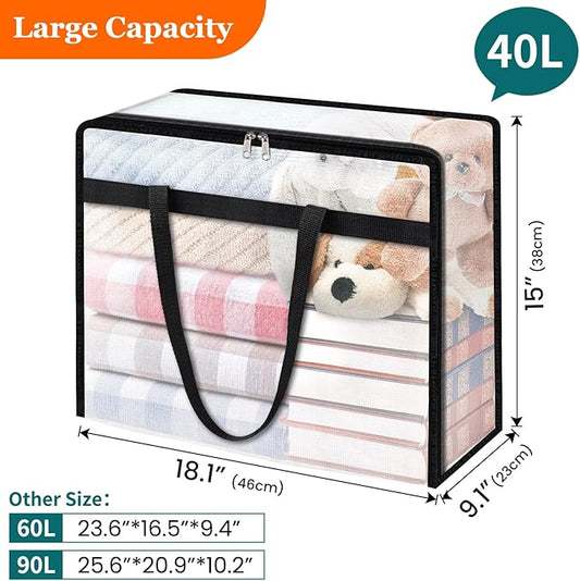 6 Pack Clear Storage Bags for Comforter, Clothes & Bedding, Plastic Blanket Storage with Zipper and Handle, Moving Bags, Closet Organizer and Under-Bed Storage (40L)