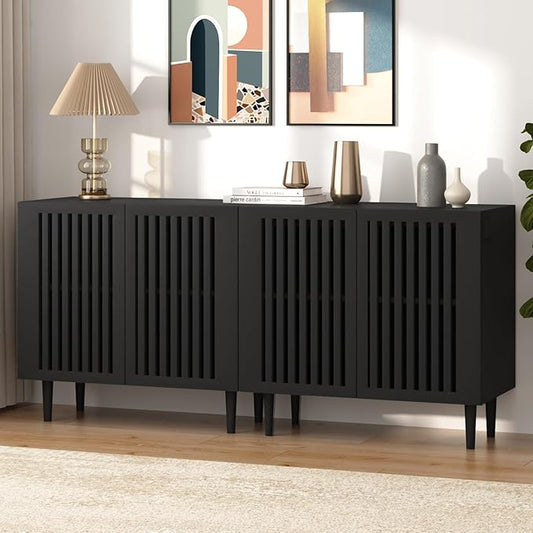 CHUWELL Farmhouse Storage Cabinet Set of 2, 63" Buffet Cabinet with 4 Doors and Adjustable Shelf, Sideboard Coffee Bar with Solid Wood Feet for Kitchen,Dining Room,Living Room,Black