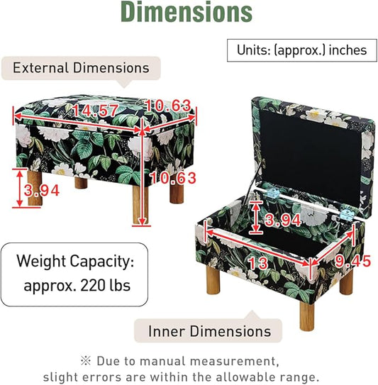 lumizone Small Ottoman with Storage Footstool Compact Foot Rest Stool for Living Room Under-Desk Entryway or Bedroom 10.63" Low-Height Storage Ottoman Cube Lightweight & Stylish (Print)