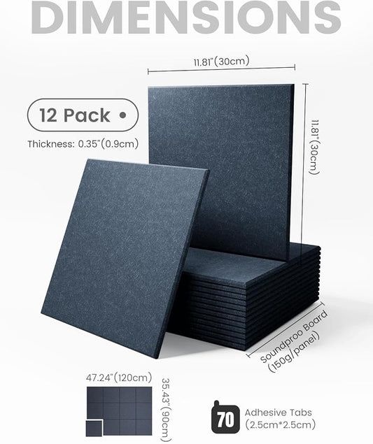 Large Felt Bulletin Board 48" x 36" Cork Board Alternative-12 Pack with 70 Safe Removable Adhesive Tabs, Cork Boards for Walls for Home Office Classroom Pin Board - Deep Charcoal Blue