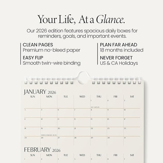 Karto 3 Month Wall Calendar 2026 - Vertical 11x17 inch January 2026 to June 2027 - Boost Your Productivity and Easy Planning with the Aesthetic Monthly Calendar - Beige