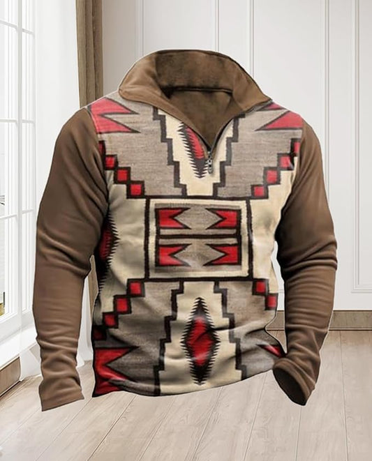 Western Sweatshirts for Men Aztec Cowboy Vintage Graphic Fleece Hoodie Mens Quarter Zip Pullover Country Jacket