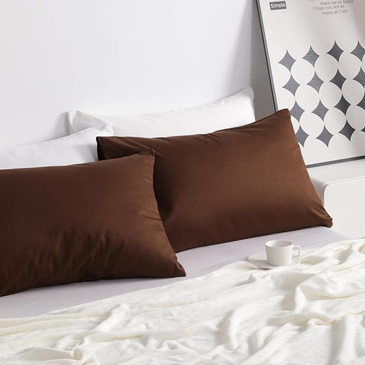 NTBAY Queen Cotton Pillowcases - Envelope Closure 20x30 Pillowcases Set of 2, Breathable and Soft Bed Pillow Cases, Brown