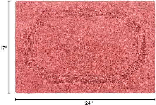 Laura Ashley - Reversible Cotton Bath Mat, Premium Bathroom Décor, Machine Washable Bathroom Rug, Highly Absorbent, 17"x24", Coral