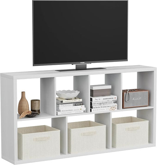 7 Cube Storage Organizer, Cube Shelf with Heavy-Duty Thick Boards, 25.12" L x 9.37" W x 48.74" H, Smooth Easy-Clean Panels, Simple Assembly, for Living Room Bedroom Office, White
