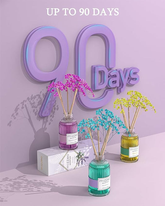 MIZZEO Reed Diffuser Set, French Lavender 6.76 fl oz Highly Scented Room Diffuser Home Fragrance Essential Oil Reed Flower Diffuser, House Bedroom Office Decor & Gifts