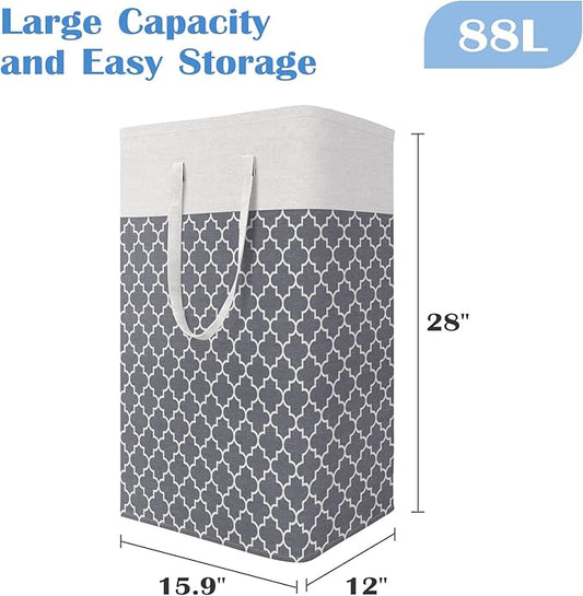 BlissTotes 3-Pack Laundry Basket, Freestanding&Waterproof Laundry Hamper, Collapsible Tall Clothes Hamper with Easy Carry Handles for Clothes, Towels in the Family and Dorm,Clover Grey,88L