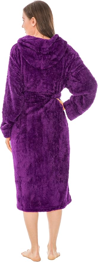 PAVILIA Women Hooded Plush Soft Robe | Fluffy Warm Fleece Sherpa Shaggy Bathrobe