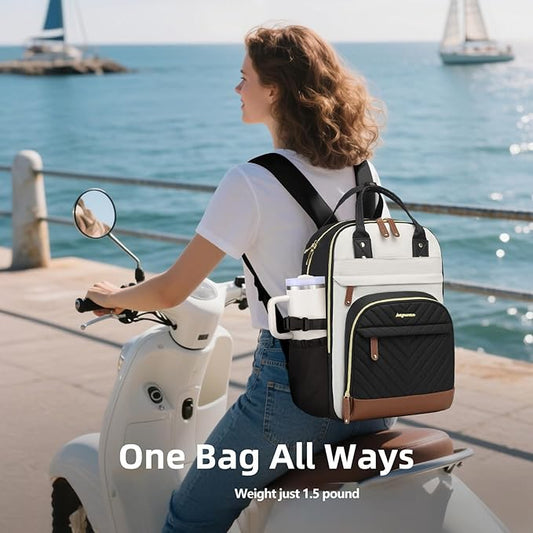 Laptop Backpack for Women Travel Backpacks - 15.6 Inch Laptop Computer Bag with Pouch Pocket Large Capacity Cup Purse Work Business Back pack College Teacher Bags Beige Black Brown